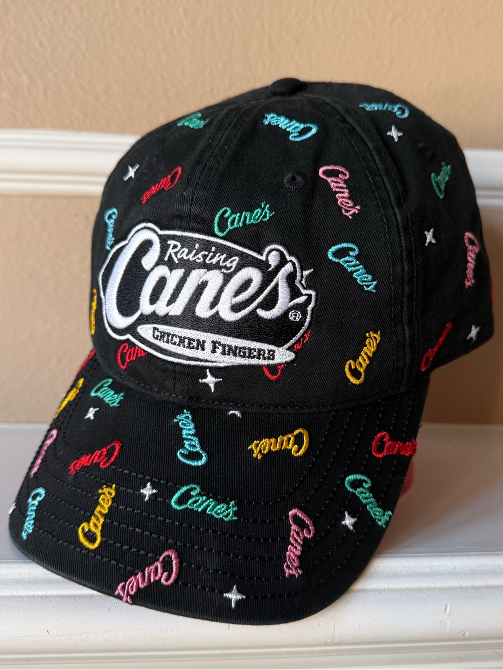 Raising Cane’s Black Hat Embroidered Cap Adjustable Colorful Unisex Crew NEW